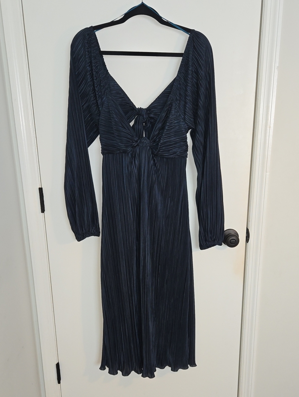 Baltic Born Long Sleeve Midi Cocktail Dress in Teal Blue Plisse - Picture 1 of 7